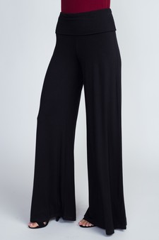 Lady's Mid Rise Wide Leg Pants with Foldable Waistband style 2