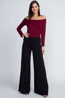 Lady's Mid Rise Wide Leg Pants with Foldable Waistband style 5