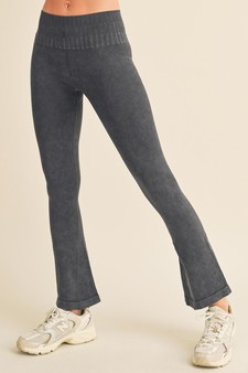 Women's Stone Washed Ribbed Yoga Pants style 2