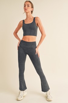 Women's Stone Washed Ribbed Yoga Pants style 5