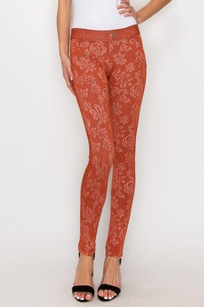 Women's Jegging with Floral Pattern (Rust)