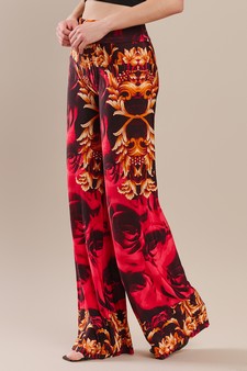 Palazzo Pants-Orange & Red Damask print style 2