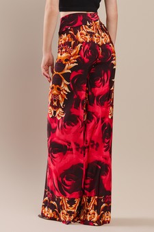 Palazzo Pants-Orange & Red Damask print style 3