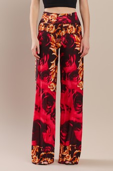 Palazzo Pants-Orange & Red Damask print style 4