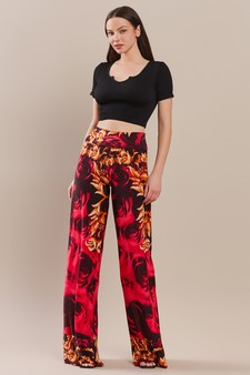 Palazzo Pants-Orange & Red Damask print style 5