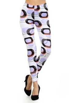 Women's White Background Dark Oval Shape Printed Leggings style 2