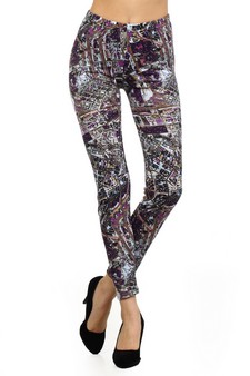 Women's Purple Space Junk Printed Leggings style 2