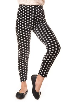 Kid's Black & White Polka Dot Velour Leggings style 2