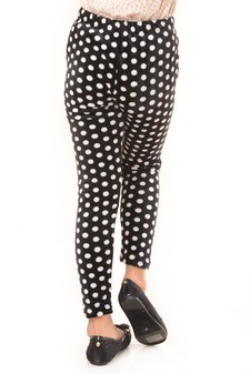 Kid's Black & White Polka Dot Velour Leggings style 3