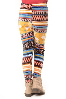 Mustard Reindeer Velour Printed Leggings style 3