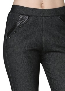 Winter Fleece Jean Legging with Leatherette and Rhinestone Pocket Details style 2