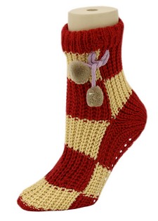 FLOWERS AND BALL TASSLES KNITTED NON SKID SLIPPER SOCKS style 2