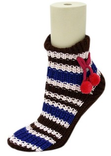 FLOWERS AND BALL TASSLES KNITTED NON SKID SLIPPER SOCKS style 3