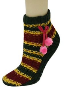 FLOWERS AND BALL TASSLES KNITTED NON SKID SLIPPER SOCKS style 5