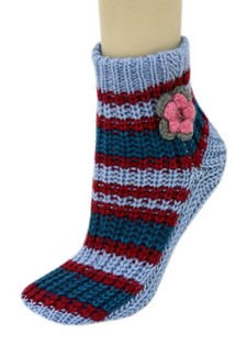 FLOWERS AND BALL TASSLES KNITTED NON SKID SLIPPER SOCKS style 6