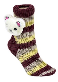 TEDDY BEAR KNITTED NON SKID SLIPPER SOCKS style 2