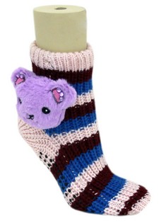 TEDDY BEAR KNITTED NON SKID SLIPPER SOCKS style 3