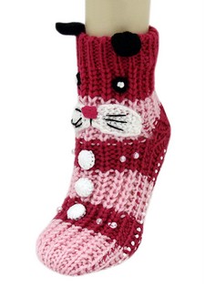 BUNNY RABBIT KNITTED NON SKID 3D ANIMAL SLIPPER SOCKS style 2