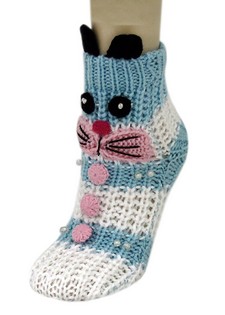 BUNNY RABBIT KNITTED NON SKID 3D ANIMAL SLIPPER SOCKS style 3