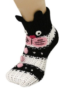 BUNNY RABBIT KNITTED NON SKID 3D ANIMAL SLIPPER SOCKS style 4