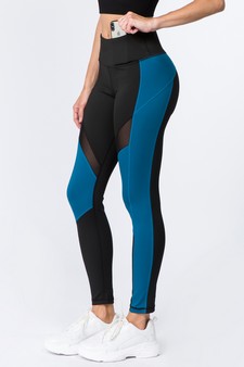 Women's High Rise Colorblock Mesh Activewear Leggings with Pockets style 4