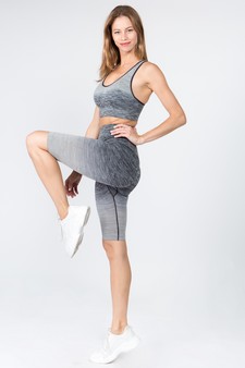 Women's Active Ombre Sports Bra And Bike Shorts Set style 3