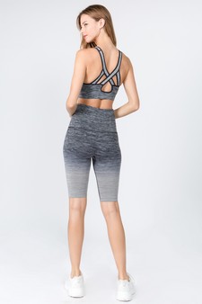 Women's Active Ombre Sports Bra And Bike Shorts Set style 4