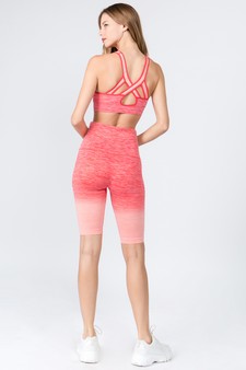 Women's Ombre Sports Bra And Biker Shorts Activewear Set style 4