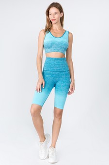 Women's Ombre Sports Bra And Biker Shorts Activewear Set style 2