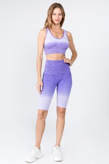 Women's Ombre Sports Bra And Biker Shorts Activewear Set style 2