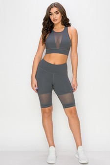 Women's Mesh Detailed Sports Bra and Biker Shorts Activewear Set style 4