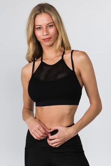 Women's High Neck Mesh Overlay Sports Bra style 3