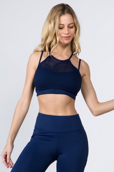 Women's High Neck Mesh Overlay Sports Bra style 2