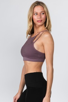 Women's High Neck Mesh Overlay Sports Bra style 2