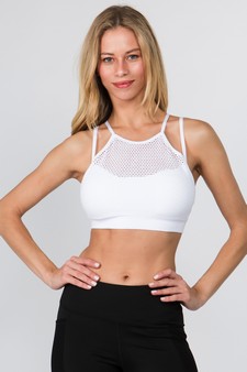 Women's High Neck Mesh Overlay Sports Bra style 2