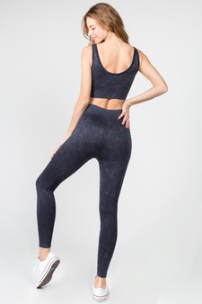 Women's Stone Washed Ribbed Activewear Set style 4