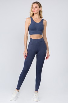 Women's Stone Washed Ribbed Activewear Set style 4