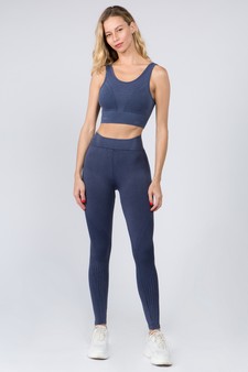 Women's Stone Washed Ribbed Activewear Set style 8