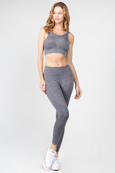 Women's Stone Washed Ribbed Activewear Set style 2