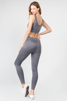 Women's Stone Washed Ribbed Activewear Set style 4