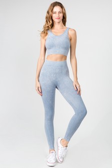 Women's Stone Washed Ribbed Activewear Set style 2