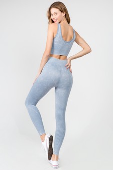 Women's Stone Washed Ribbed Activewear Set style 4