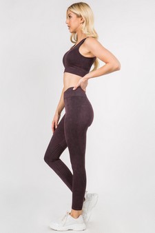 Women's Stone Washed Ribbed Activewear Set style 2