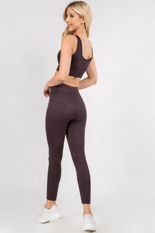 Women's Stone Washed Ribbed Activewear Set style 3