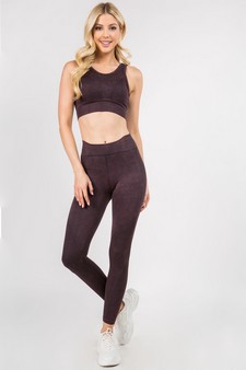 Women's Stone Washed Ribbed Activewear Set style 4