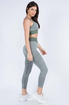 Women's Striped Sports Bra and Seamless Leggings Activewear Set - Bottom: ACT827041 style 2