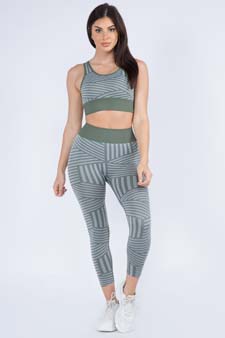 Women's Striped Sports Bra and Seamless Leggings Activewear Set - Bottom: ACT827041 style 4
