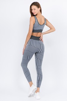 Women's Striped Sports Bra and Seamless Leggings Activewear Set - Bottom: ACT827041 style 3