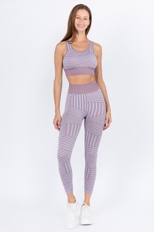 Women's Striped Sports Bra and Seamless Leggings Activewear Set - Bottom: ACT827041 style 2