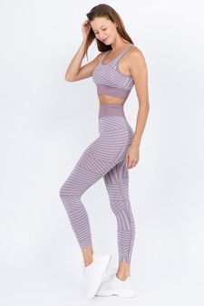 Women's Striped Sports Bra and Seamless Leggings Activewear Set - Bottom: ACT827041 style 3